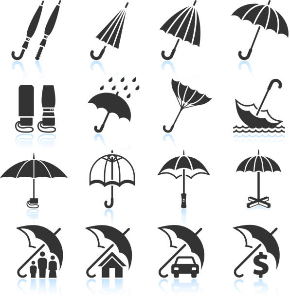 regenschirm schützen und versicherung lizenzfreie vektor icon-set - umbrella stock-grafiken, -clipart, -cartoons und -symbole