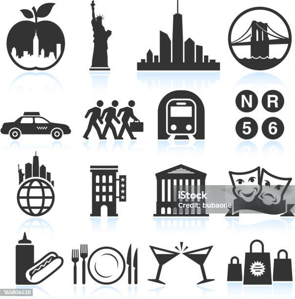 Суеты Ньюйорка Черный И Белый Векторный Икона Set — стоковая векторная графика и другие изображения на тему Нью-Йорк