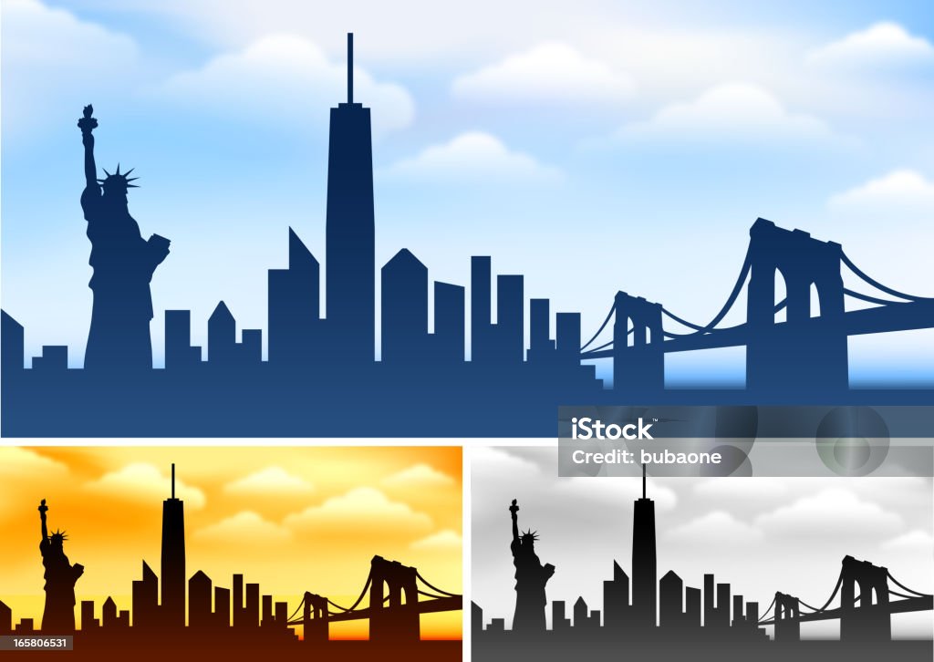 Vue panoramique de la ville de New York et la Statue de la Liberté - clipart vectoriel de Pont de Brooklyn libre de droits