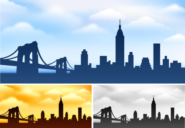 new york skyline panoramic collection - empire state building stock illustrations