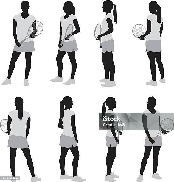 Несколько Изображения Женский Теннисный Игрок — стоковая векторная графика и другие изображения на тему Теннис - Теннис, Атлет, Белый фон