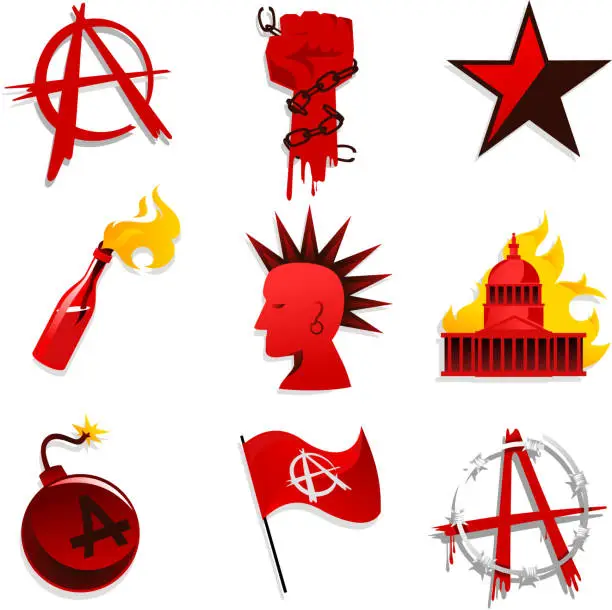 Vector illustration of Anarchy Set Circle-A Red Black Star Chain Hand Bomb Flag