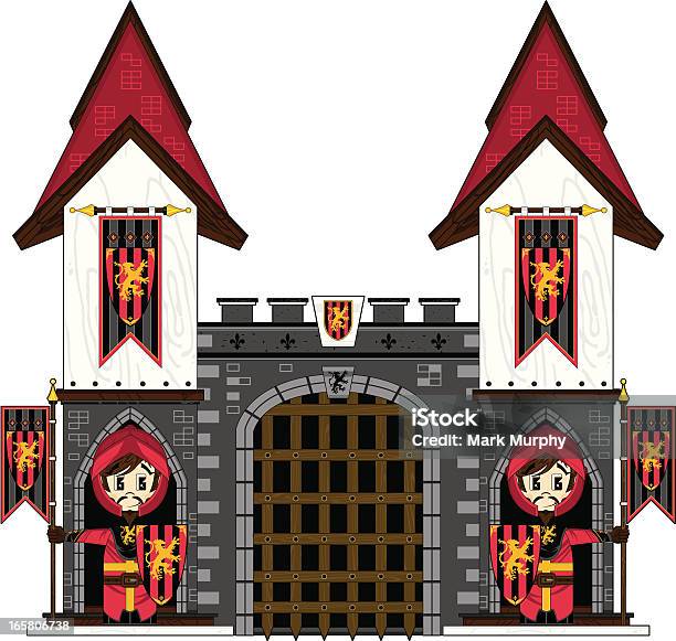 Castelo Lionheart Cavaleiros Em Gates - Arte vetorial de stock e mais imagens de Castelo - Castelo, Cavaleiro - Papel Humano, Adulto