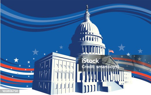 istock The White House with stars and stripes background 165806750