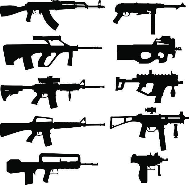 ilustrações, clipart, desenhos animados e ícones de pacote de vetor arma - rifle strategy military m16