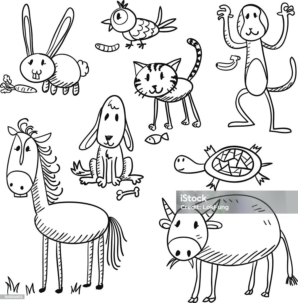 Personajes de dibujos animados animal en blanco y negro - arte vectorial de Caballo - Familia del caballo libre de derechos