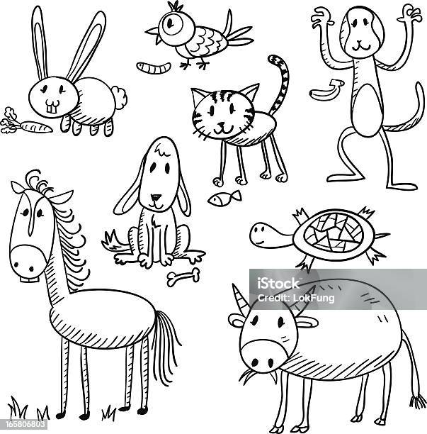 Ilustración de Personajes De Dibujos Animados Animal En Blanco Y Negro y más Vectores Libres de Derechos de Caballo - Familia del caballo