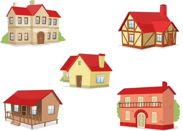 Vector illustration of Suburb residential house townhouse villa set 1