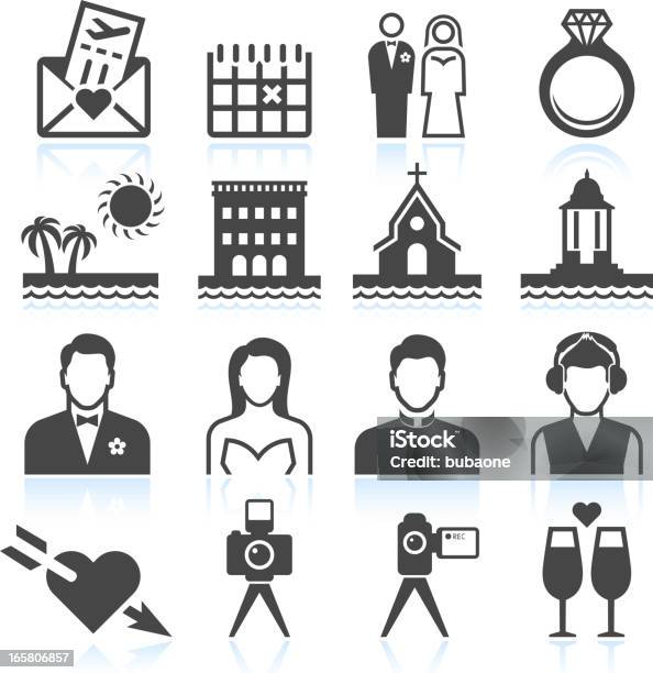 Destination Wedding Black White Royalty Free Vector Icon Set Stock Illustration - Download Image Now