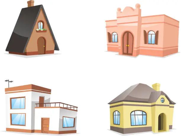 Vector illustration of Residential hotel inn pension farmhouse roof tile house set