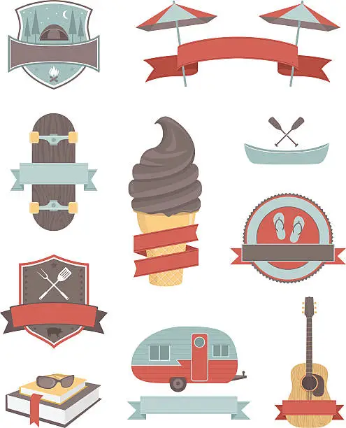 Vector illustration of Illustrations of summer activity icons with banners