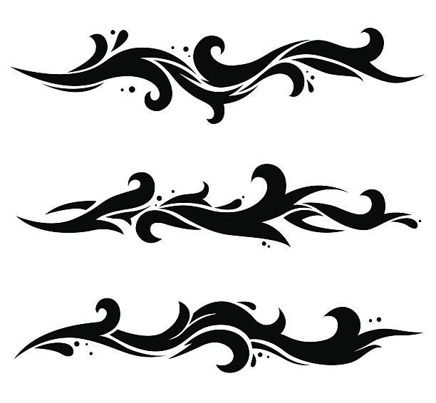 Three black waves Three waves ornaments. wave water silhouettes stock illustrations
