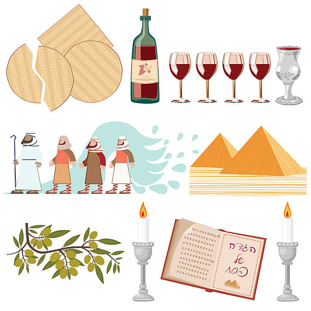 pesach символы коллекции - seder meal passover judaism stock illustrations