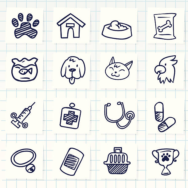 Veterinary Icon Vector File of Doodle Veterinary Icon Set pencil drawing drawing dog animal stock illustrations