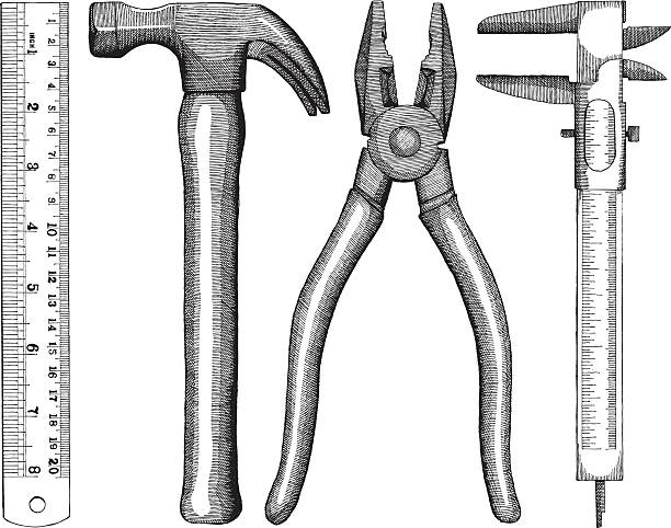 Tools Tools, very detailed ink drawing - vector illustration ruler illustrations stock illustrations