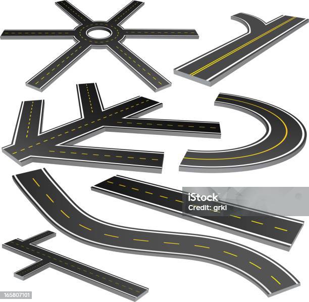 Road Stock Illustration - Download Image Now - Asphalt, Crossroad, Curve