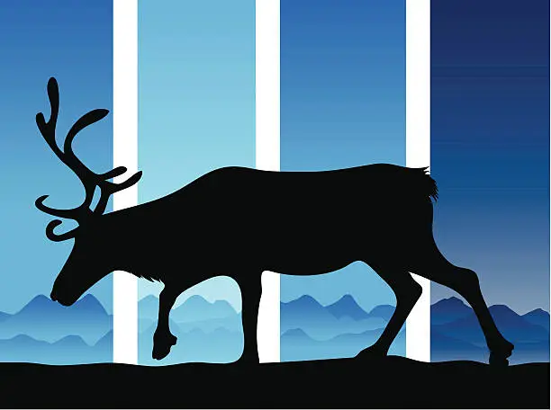 Vector illustration of Reindeer in a cold blue climate