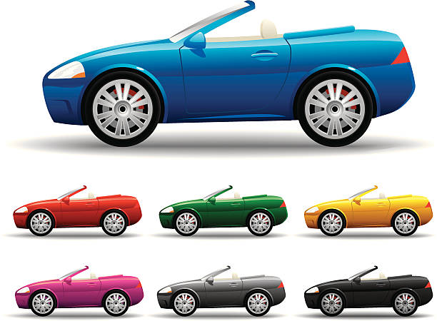 ilustraciones, imágenes clip art, dibujos animados e iconos de stock de coche convertible - supercar racecar collectors car domestic car