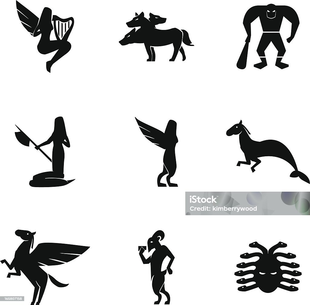 Icona Set di creature mitico - arte vettoriale royalty-free di Cerbero - Creatura mitica
