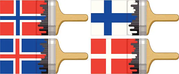 Vector illustration of Brush Painting the Flag: Iceland, Norway, Finland, Denmark
