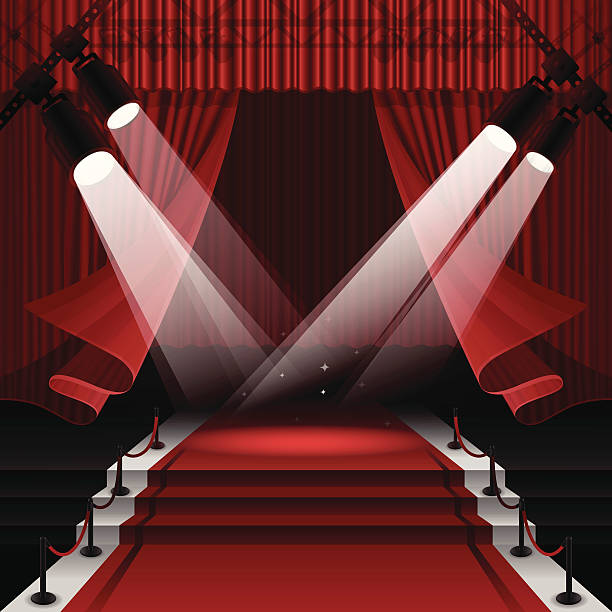 ilustrações, clipart, desenhos animados e ícones de tapete vermelho palco - curtain red stage theater stage