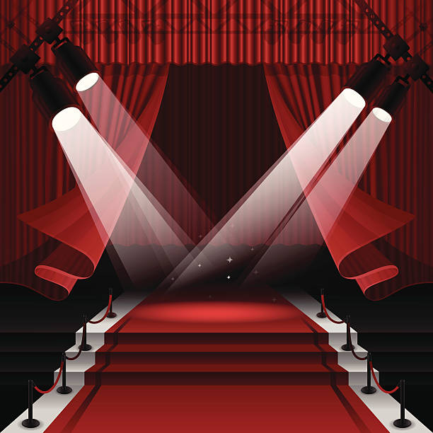 Red Carpet Stage Red carpet stage background with copy space. fame illustrations stock illustrations