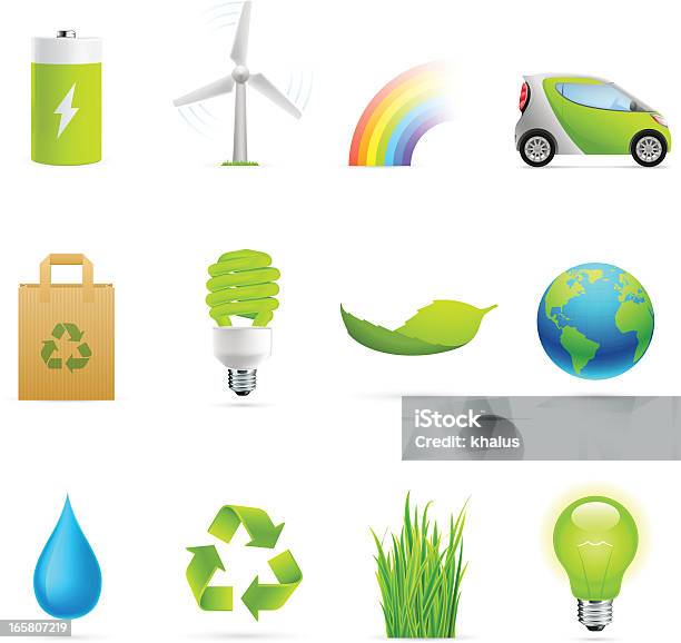 Colorato Set Di Icone Di Ecologiaverde - Immagini vettoriali stock e altre immagini di Acqua - Acqua, Ambiente, Arcobaleno