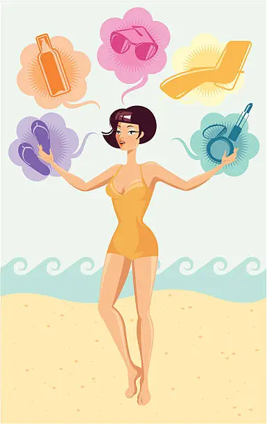 Vector illustration of Woman on a beach.