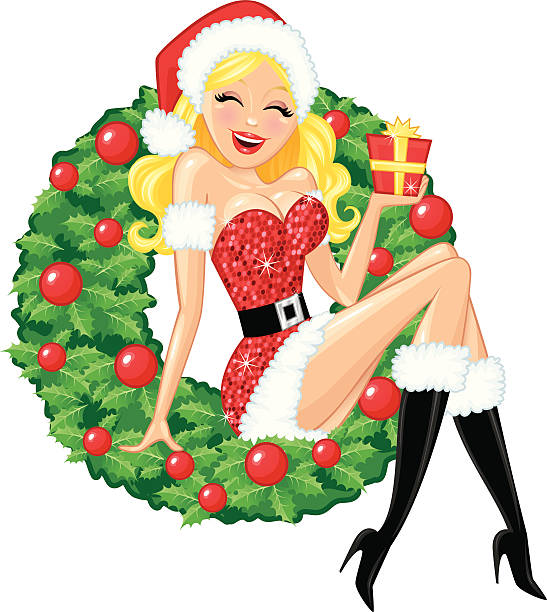 Holiday Santa Pin Up Girl vector art illustration