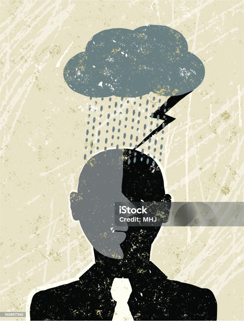 Homme d'affaires sous une sombre nuage - clipart vectoriel de Pessimisme libre de droits