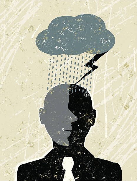 Businessman under a Dark Cloud vector art illustration