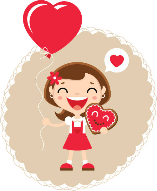 발렌타인 카드 - i love you cartoon love little girls stock illustrations