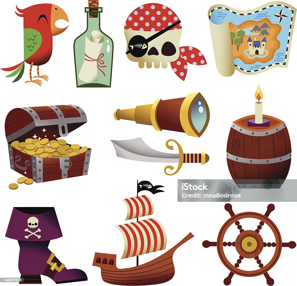 Pirate Icons. Cute Elements of piracy and maritime subjects. Pirate - Criminal stock vector
