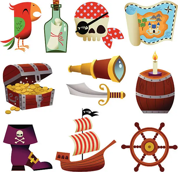 Vector illustration of Pirate Icons.