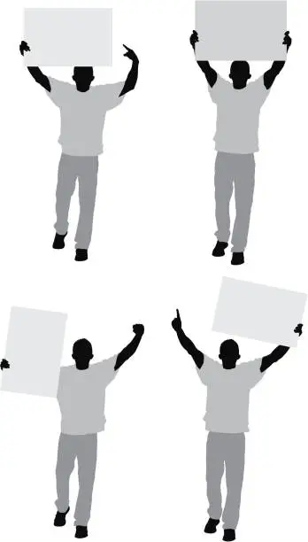 Vector illustration of Multiple images of a man with placard