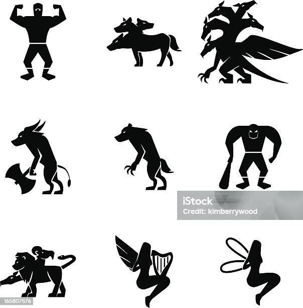 Mythische Wesen Iconset Stock Vektor Art und mehr Bilder von Chimäre - Chimäre, Griechisch, Mythologie