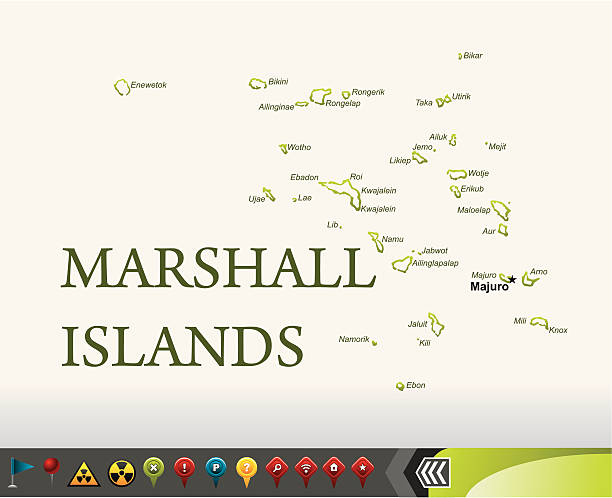 bildbanksillustrationer, clip art samt tecknat material och ikoner med marshall islands map with navigation icons - marshallöarna