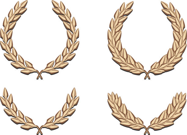 Four Golden Laurels Set of four golden laurel wreaths, each with a black shadow outline. laurel maryland stock illustrations