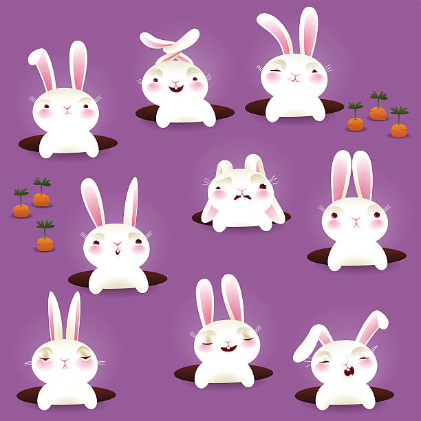Bunnies in holes - EPS8 vector art illustration