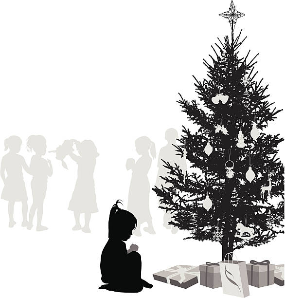 bildbanksillustrationer, clip art samt tecknat material och ikoner med star of wonder vector silhouette - children tree christmas silhouette