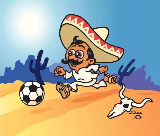 Vector illustration of Mexican Playing Football