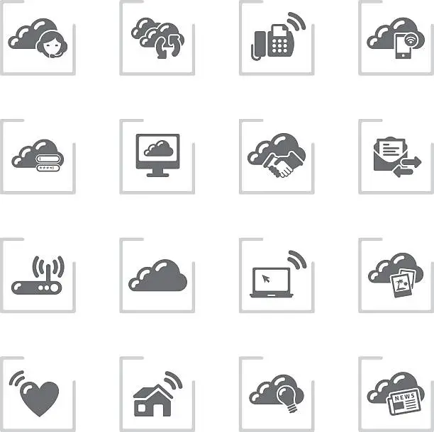 Vector illustration of Cloud Computing & Sharing Icons | Framed Grey