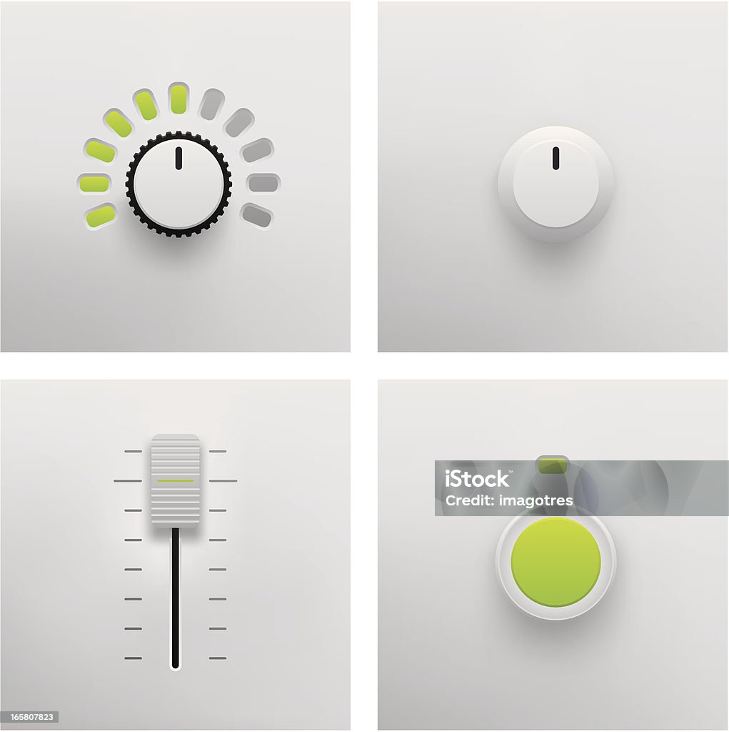 Button, Slider and Fader Vector Button, Slider and Fader Vector in Vector Format. Adobe Illustrator EPS 8 and JPG File. See More... Volume Knob stock vector