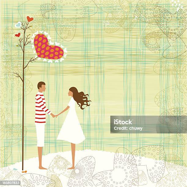 Пара Влюбленных И Любовь Дерево — стоковая векторная графика и другие изображения на тему Пара - Человеческие взаимоотношения - Пара - Человеческие взаимоотношения, Свидание, Символ сердца
