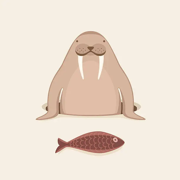 Vector illustration of Walrus with the fish cartoon character