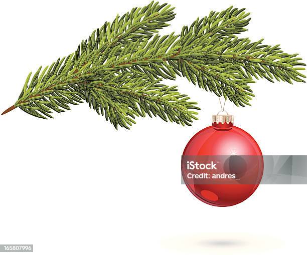 Christmas Tree Twig With Red Bauble Stock Illustration - Download Image Now - Christmas Ornament, Christmas Tree, Branch - Plant Part