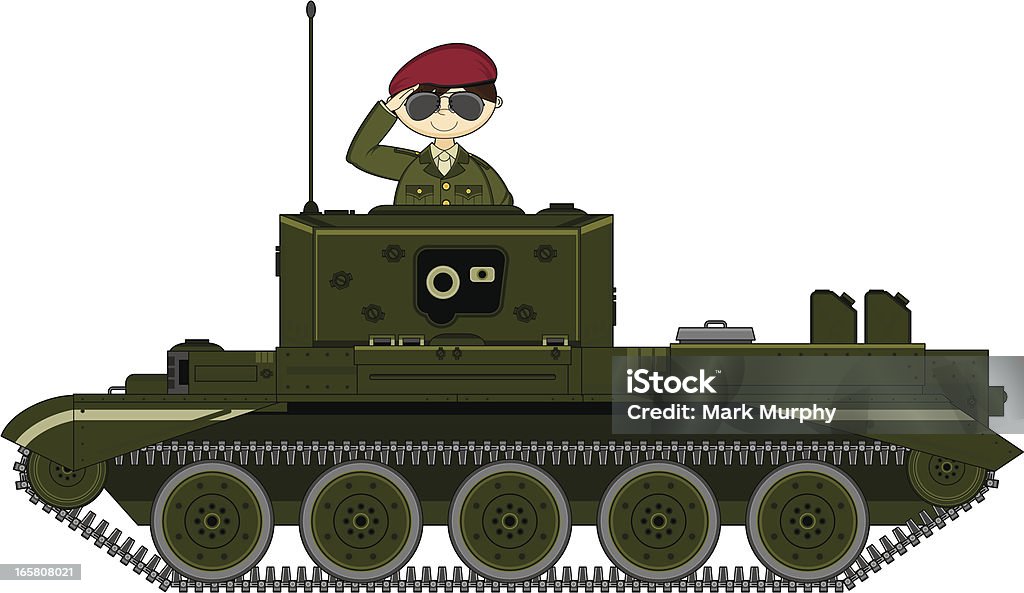 British Army Soldier Saluting in Tank Vector Illustration of an adorably cute British Army Soldier saluting in a tank.  Adult stock vector