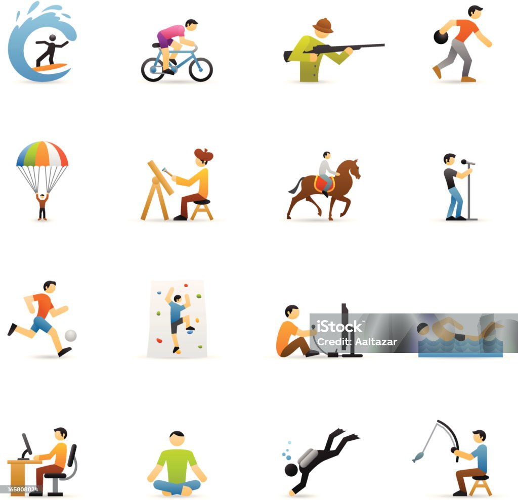 Color Icons - Hobbies 16 color icons representing related to the Hobbies theme. Yoga stock vector