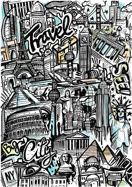 World Travel Sketch Stock Illustration - Download Image Now - Art