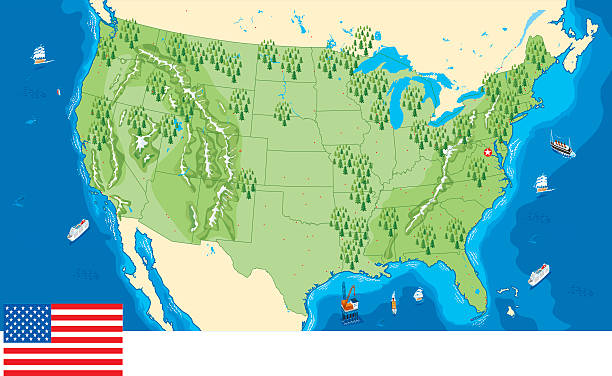 Digital image of land and sea area of USA map USA map arkansas kansas stock illustrations